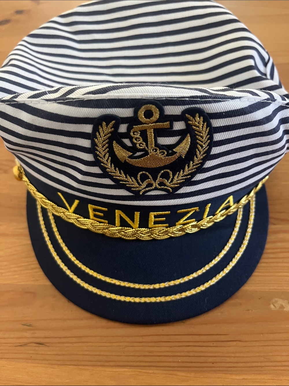 Venezia Striped Sailor Cap in Navy, White & Gold